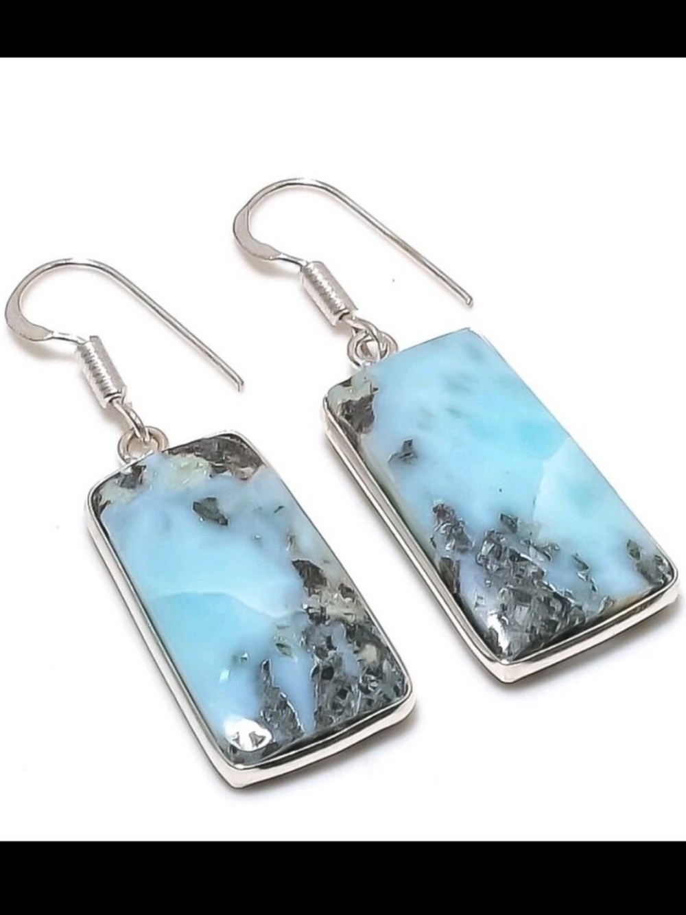Larimar Sterling Silver Rectangle Drop Earrings